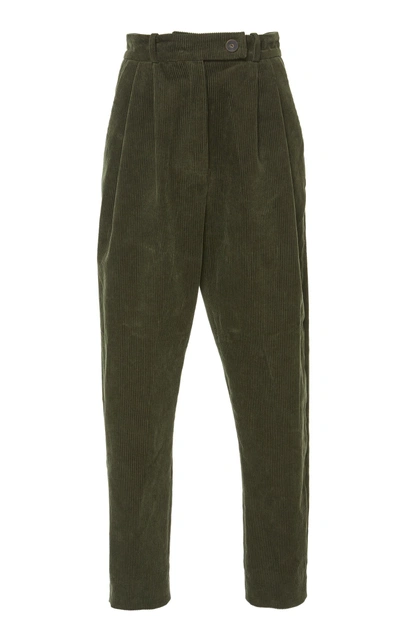 Shop A.w.a.k.e. Tapered Leg Double Pleat Pant In Green