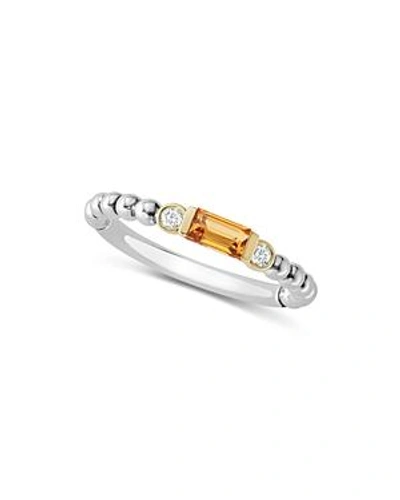 Shop Lagos 18k Gold & Sterling Silver Citrine & Diamond Stacking Ring In Orange/white
