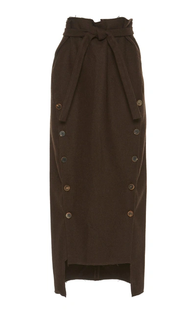 Shop A.w.a.k.e. Double Button Wool Felt Skirt In Brown
