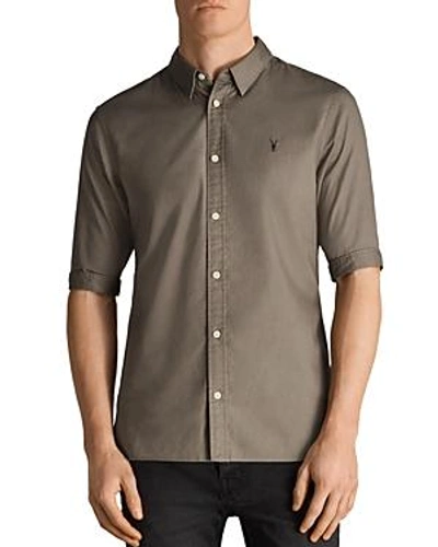 Shop Allsaints Redondo Half Sleeve Slim Fit Button-down Shirt In Olive Green
