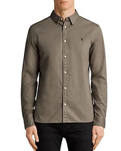 Shop Allsaints Redondo Slim Fit Button-down Shirt In Olive Green