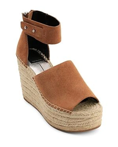 Shop Dolce Vita Women's Straw Suede Platform Wedge Espadrille Sandals In Dark Saddle
