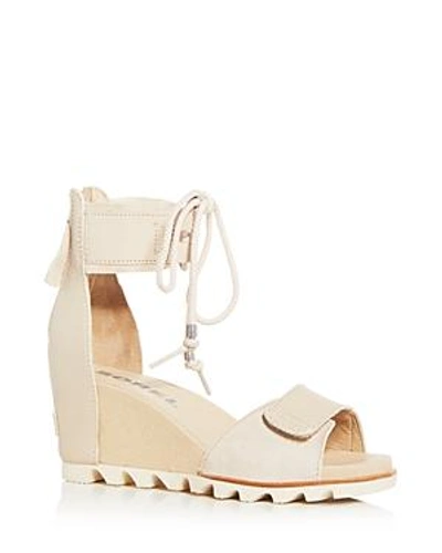 Shop Sorel Women's Joanie Leather & Suede Ankle Tie Wedge Sandals In Oatmeal