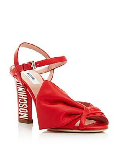 Shop Moschino Women's Leather Ankle Strap Bow Sandals In Red