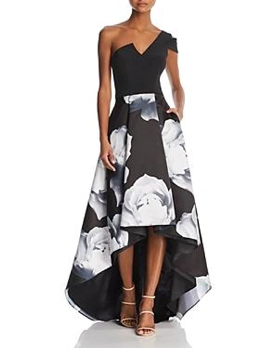 Shop Aqua One-shoulder Floral Ball Gown - 100% Exclusive In Black/white