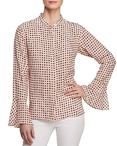 Shop Donna Karan New York Dotted Silk Bell-sleeve Top In Blush