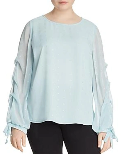 Shop Vince Camuto Plus Metallic-dot Ruched-sleeve Top In Stillwater