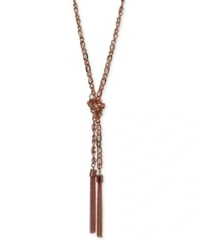 Shop Guess Two-tone Long Knotted Tassel Lariat Necklace In Gold