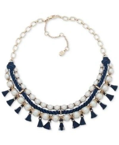 Shop Ivanka Trump Gold-tone Imitation Pearl, Blue Rope & Tassel Statement Necklace, 16" + 3" Extender In Multi