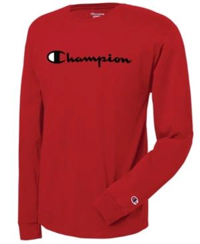 Shop Champion Men's Long-sleeve Logo T-shirt In Red