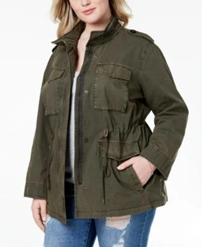Shop Levi's Trendy Plus Size Cotton Hood Utility Jacket In Army Green
