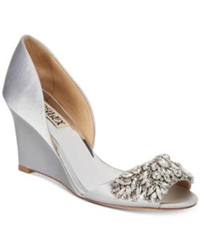Shop Badgley Mischka Hardy Evening Wedge Sandals Women's Shoes In Silver