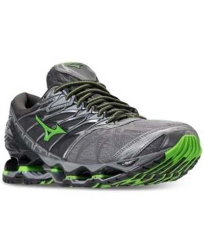 Shop Mizuno Men's Wave Prophecy 7 Running Sneakers From Finish Line In Monument/green Slime