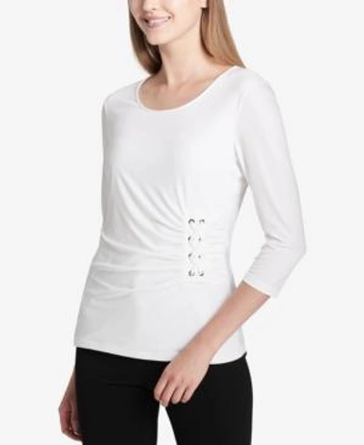 Shop Calvin Klein Side-laced Scoop-neck Top In Soft White