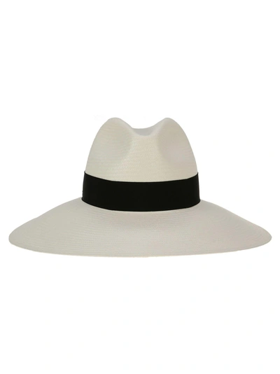 Shop Borsalino Wide Brimmed Hat In White + Black