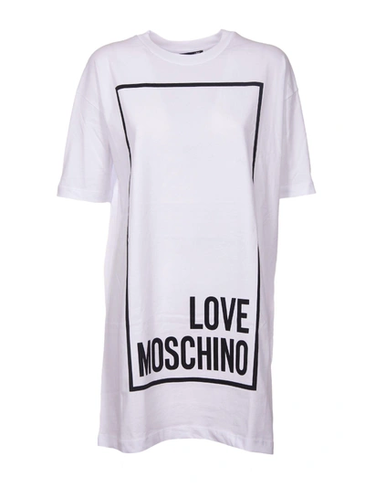 Shop Love Moschino Logo Print T-shirt Dress In White