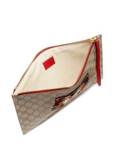 Shop Gucci Sequin Angry Cat Gg Supreme Pouch In Beige