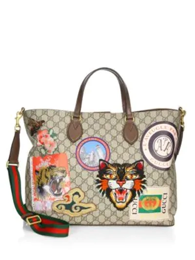 Shop Gucci Embroidered Gg Supreme Satchel In Beige Multi