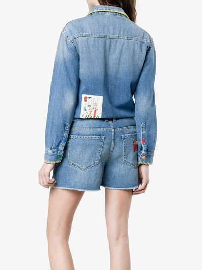 Shop Mira Mikati Patch Denim Playsuit In Blue