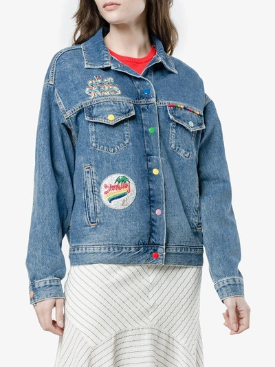 Shop Mira Mikati Venice Beach Patch Denim Jacket In Blue