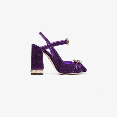 Shop Dolce & Gabbana Purple Bette 105 Lurex Crystal Sandals In Pink&purple