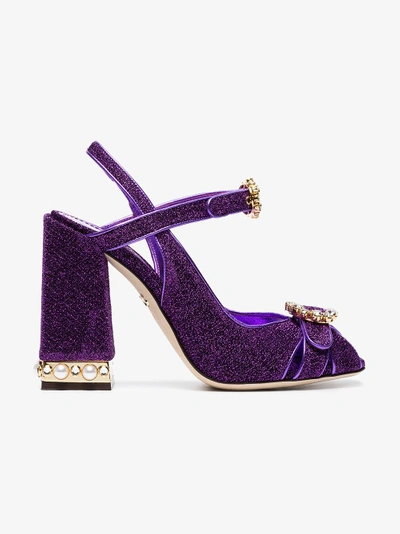 Shop Dolce & Gabbana Purple Bette 105 Lurex Crystal Sandals In Pink&purple