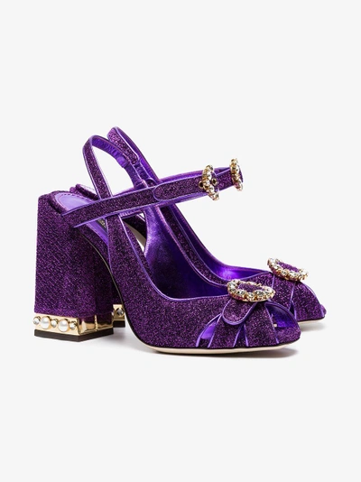 Shop Dolce & Gabbana Purple Bette 105 Lurex Crystal Sandals In Pink&purple