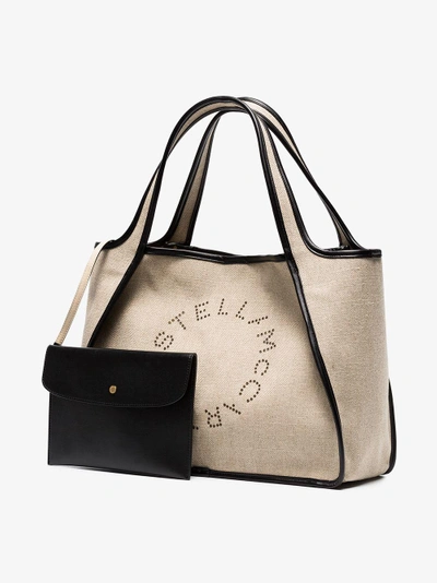 Shop Stella Mccartney Beige Logo Linen Tote Bag In Nude&neutrals