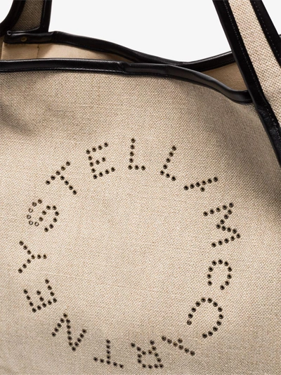 Shop Stella Mccartney Beige Logo Linen Tote Bag In Nude&neutrals