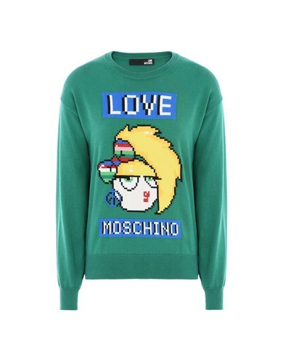 Shop Love Moschino Long Sleeve Sweaters In Green
