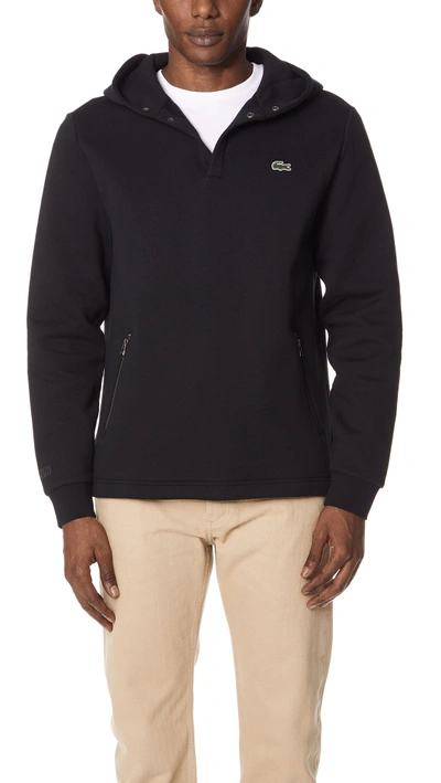 Shop Lacoste Long Midlayer Hoodie In Black