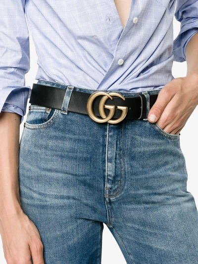 Shop Gucci 'double G' Belt In Black