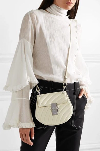 Shop Chloé Drew Bijou Quilted Leather Shoulder Bag In White