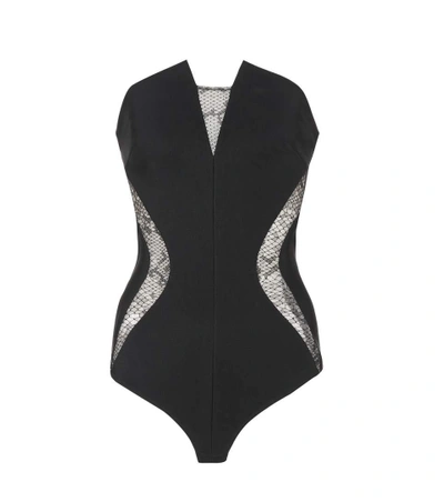 Shop Mugler Lace-panelled Jersey Bodysuit In Black