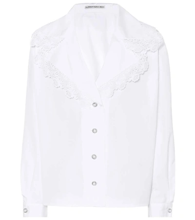 Shop Alessandra Rich Lace-trimmed Cotton Shirt In White