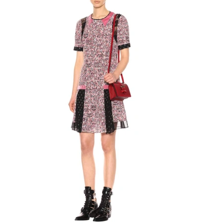 Shop Coach X Keith Haring Printed Silk Dress In Pink