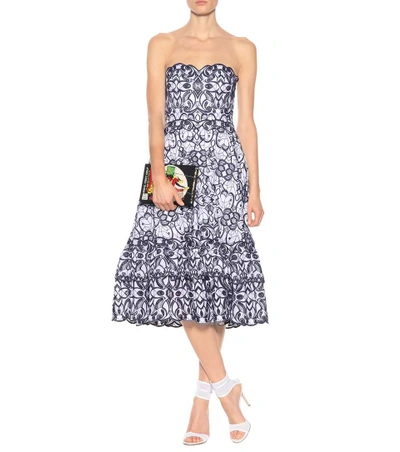 Shop Jonathan Simkhai Embroidered Strapless Cotton Dress In Blue