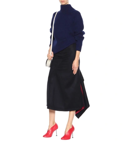 Shop Victoria Beckham Wool Midi Skirt In Blue