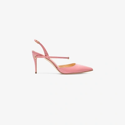 Shop Jennifer Chamandi Pink Vittorio 85 Patent Leather Pumps