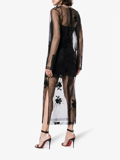 Shop Helmut Lang Floral Embroidered Mesh Dress In Black