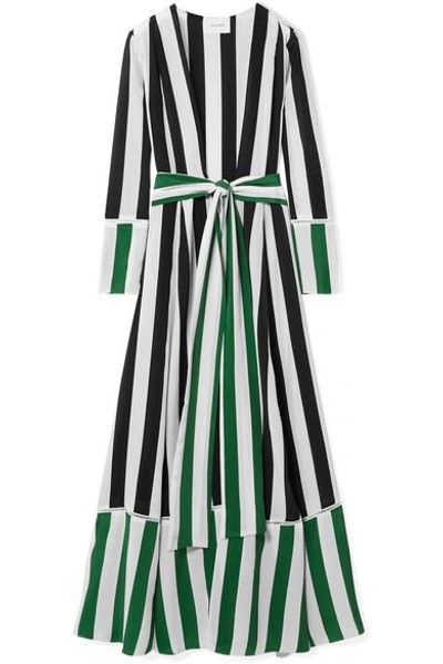 Shop We Are Leone Striped Silk Crepe De Chine Robe In Green