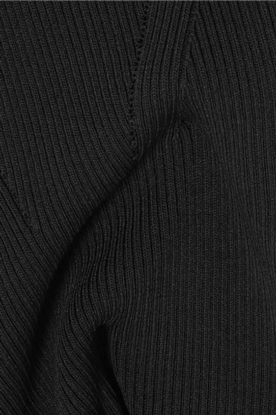 Shop Michael Michael Kors Ribbed-knit Midi Dress In Black
