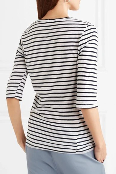 Shop Bassike Striped Organic Cotton Top In Navy
