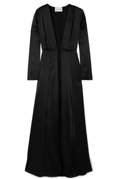 Shop We Are Leone Silk-charmeuse Robe In Black