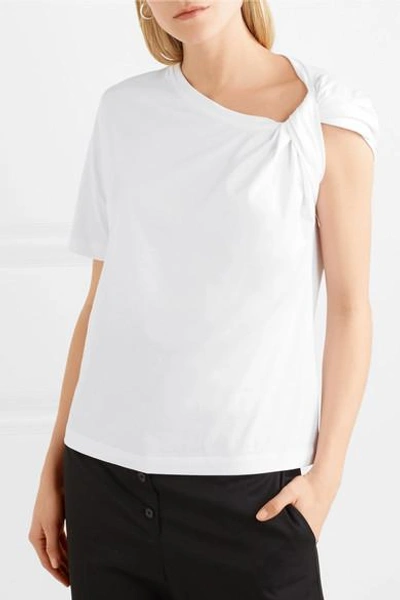 Shop Dion Lee Twist-front Cotton-jersey T-shirt In White
