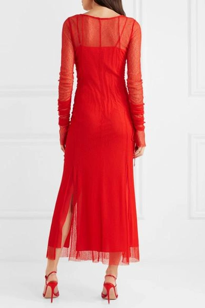 Shop Diane Von Furstenberg Ruched Corded Lace Maxi Dress In Red