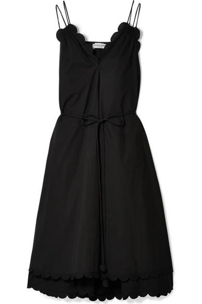 Shop Apiece Apart Mirage Belted Scalloped Cotton-poplin Dress In Black