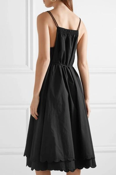 Shop Apiece Apart Mirage Belted Scalloped Cotton-poplin Dress In Black
