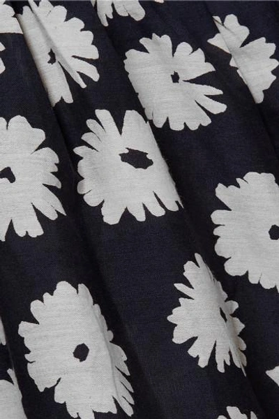 Shop Apiece Apart Bougainvillea Floral-print Cotton And Silk-blend Wrap Dress In Midnight Blue