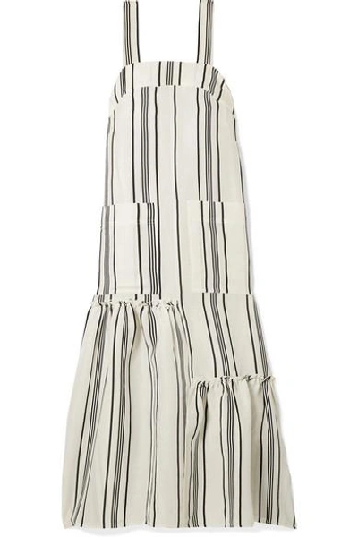 Shop Apiece Apart Senecio Striped Linen And Silk-blend Midi Dress In White